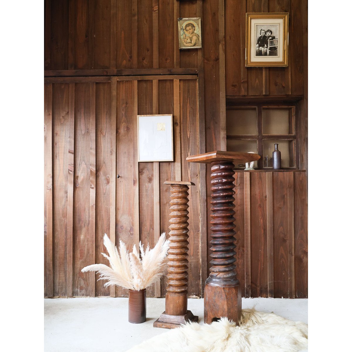 Colonne en chêne sculpté Hanna N°795 - Bon état bois foncé, DEBONGOUT
