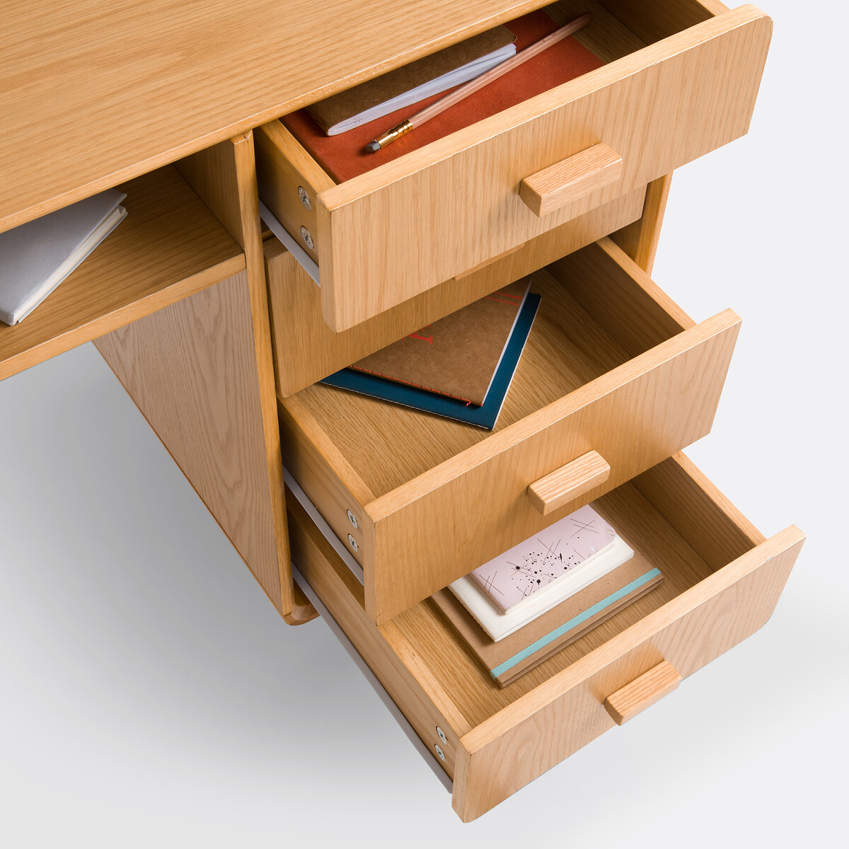 Bureau double caisson plaqué chêne, Miji bois clair, LA REDOUTE INTERIEURS