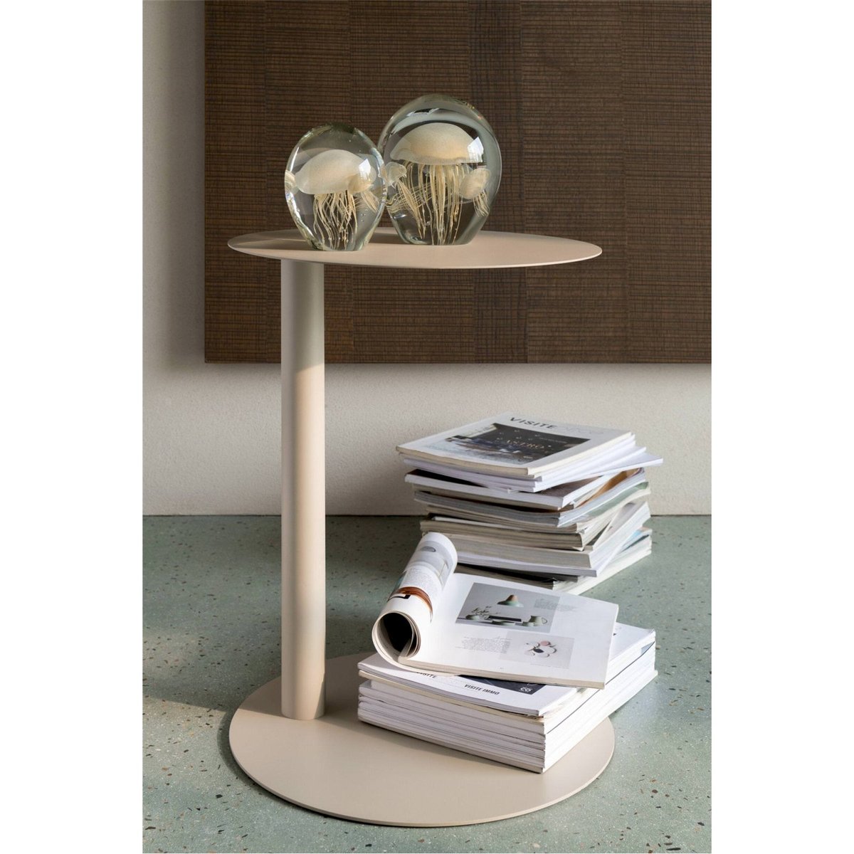 Table d'appoint ronde en métal beige, RECOLLECTION