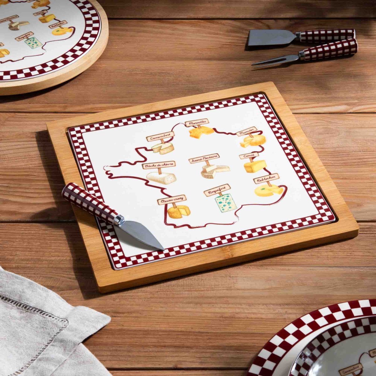 Plat carré Fromage 26 x 26 cm   - FROMAGE rouge, TABLE PASSION