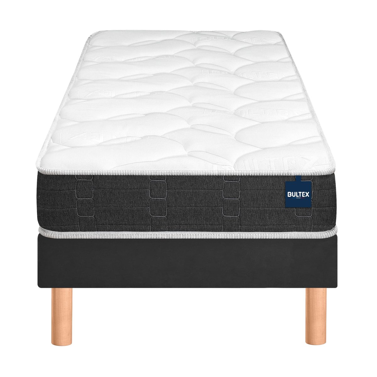 Ensemble matelas nano et mousse bodysoft ESSENTIAL, sommier Vigoroso gris fumé et pieds blanc, BULTEX