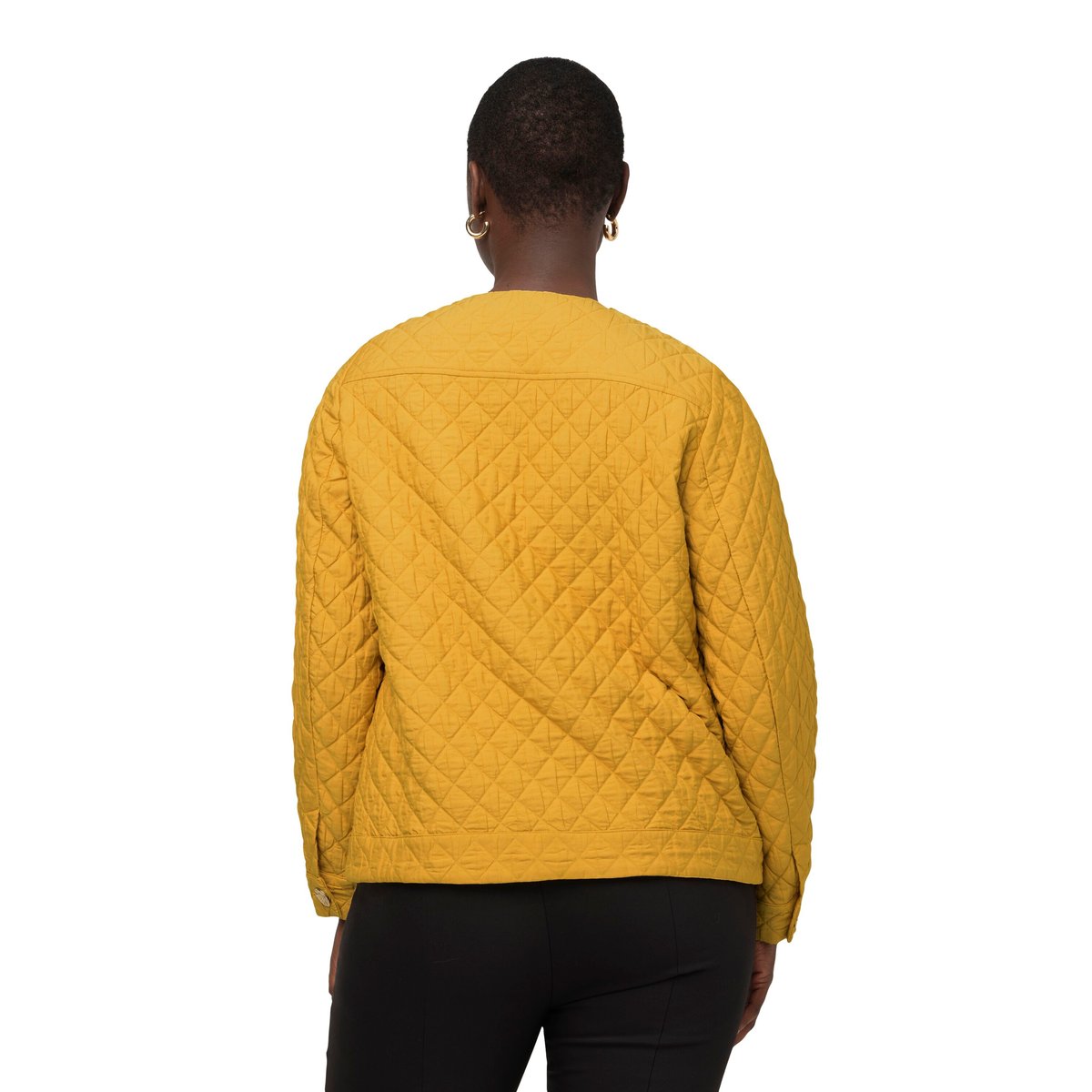 Veste matelassée courte à col rond et patte jaune impérial, ULLA POPKEN