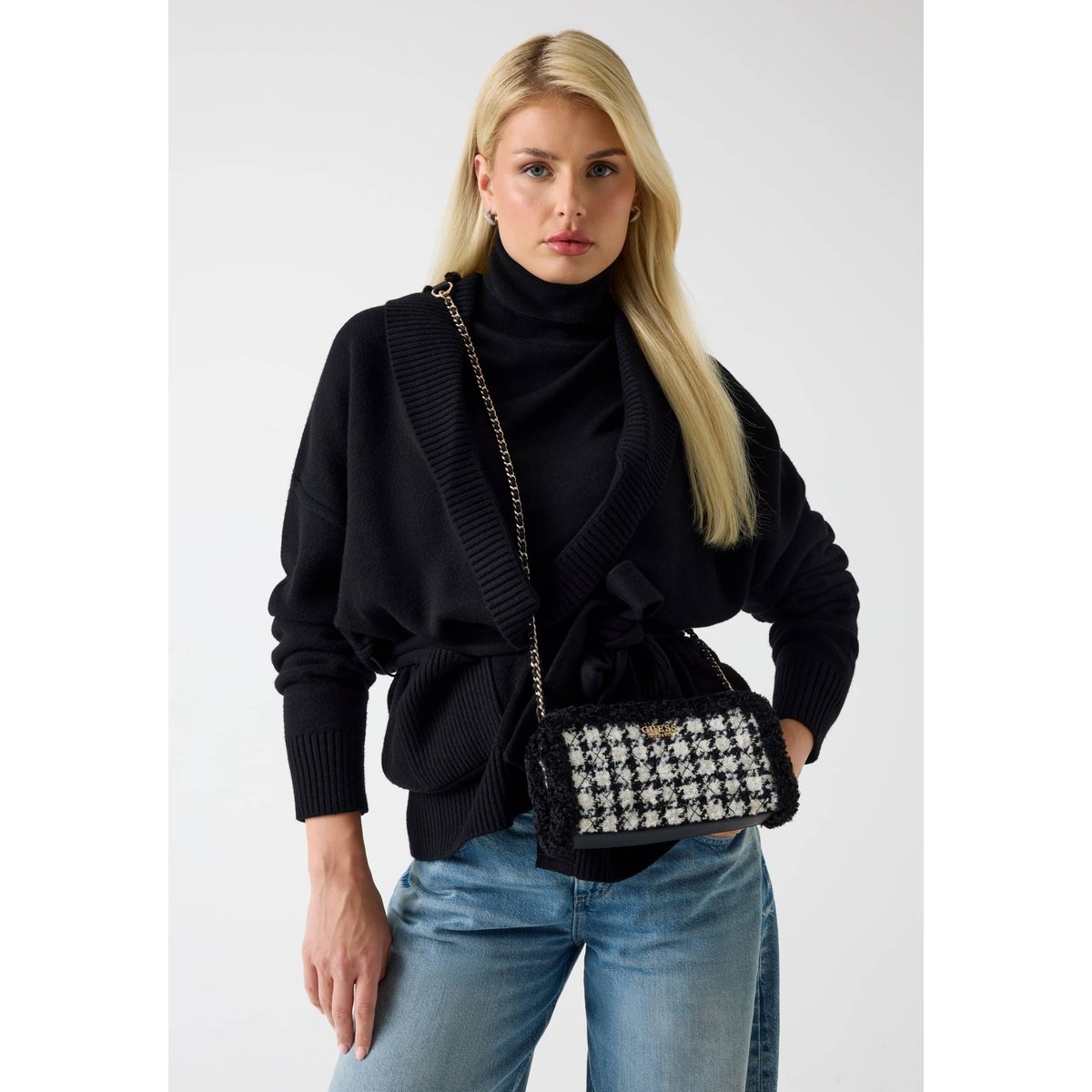 Mini Sac À Bandoulière Cristi Pied-De-Poule noir multi, GUESS