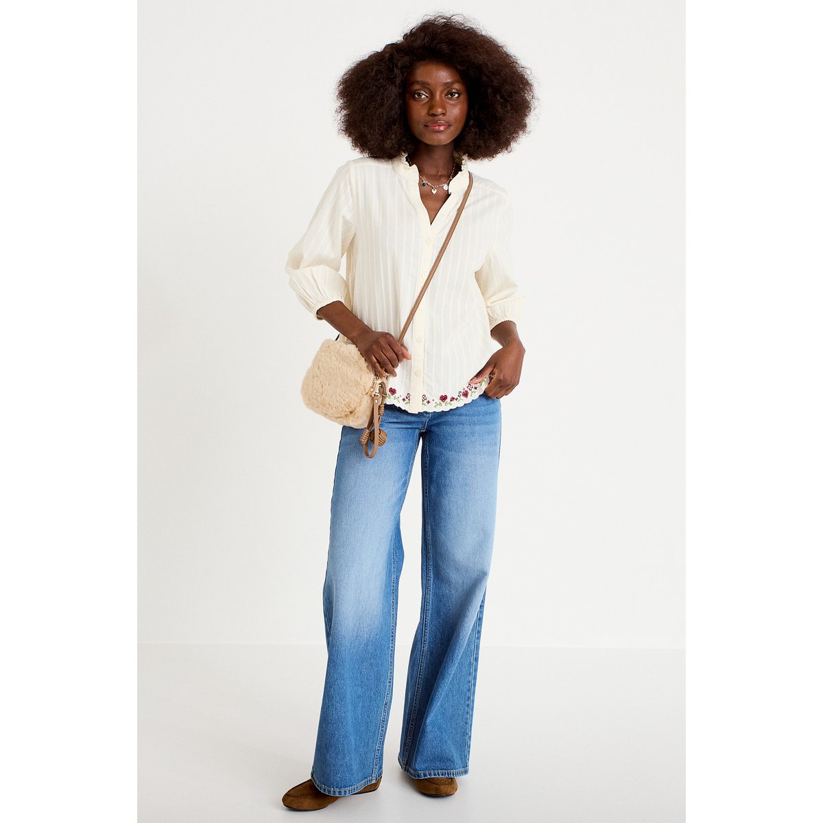 Blouse broderie col v manches 3/4 ecru, CACHE CACHE