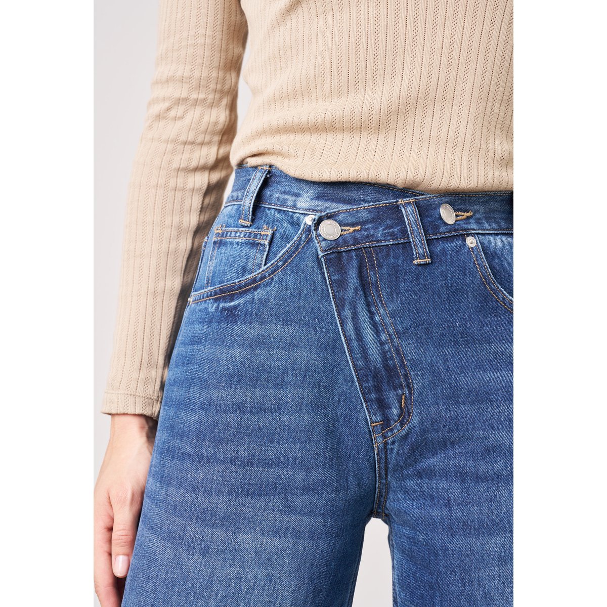 Jean bleu délavé wide leg femme IRIS bleu moyen délavé, DEELUXE