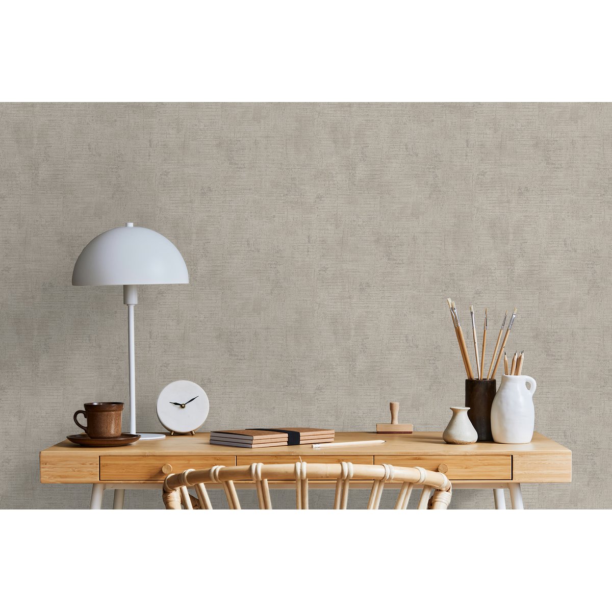 Papier peint effet enduit patiné gris taupe gris, HEXOA