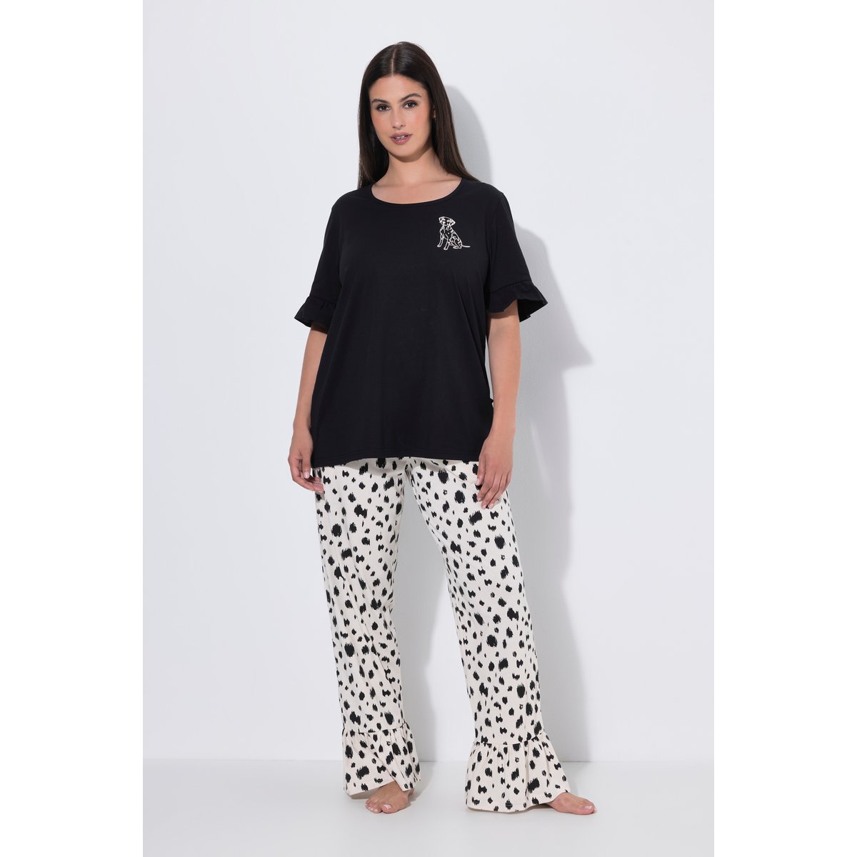 Pyjama motif dalmatien, décolleté rond noir, ULLA POPKEN