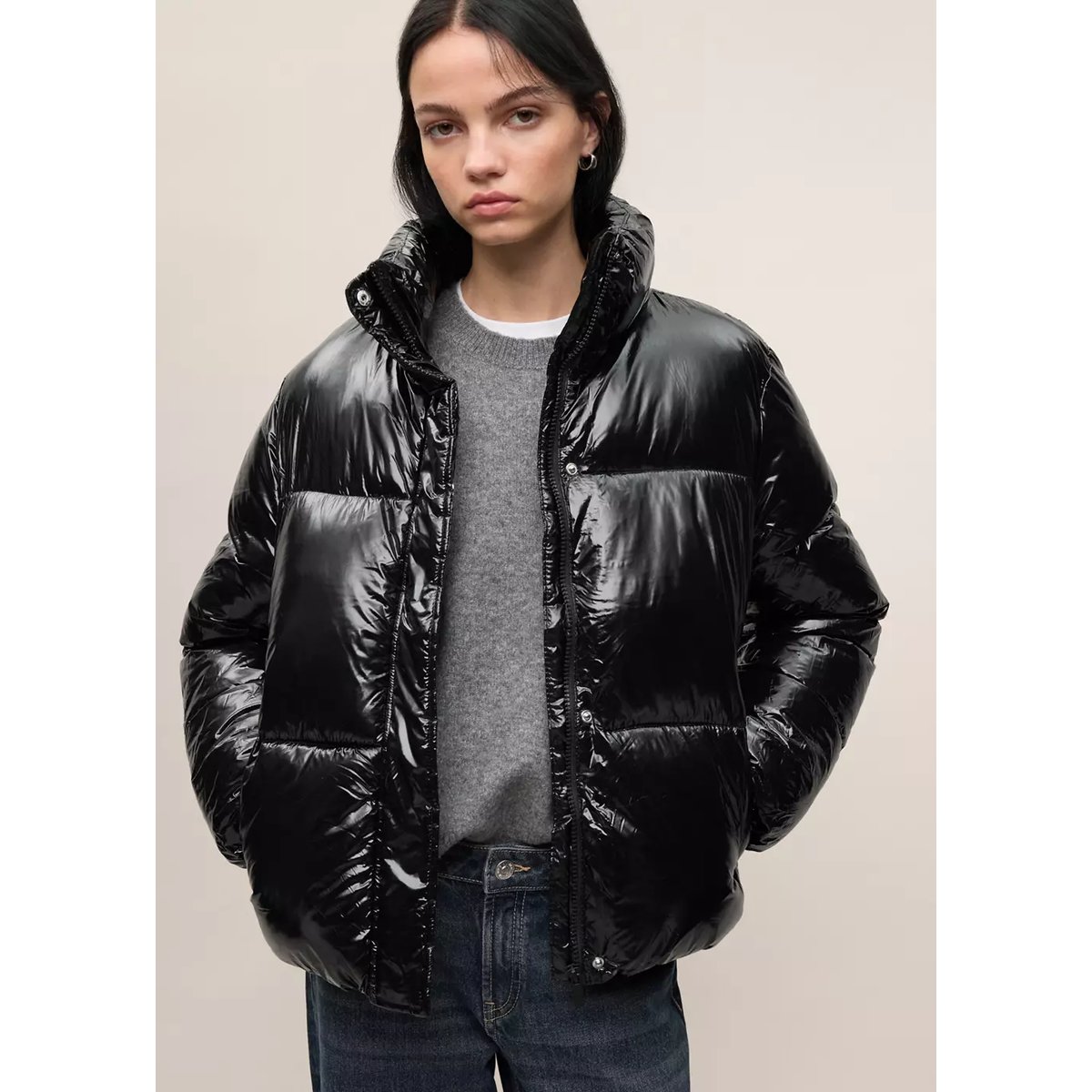 Anorak matelassé brillant noir, MANGO TEEN