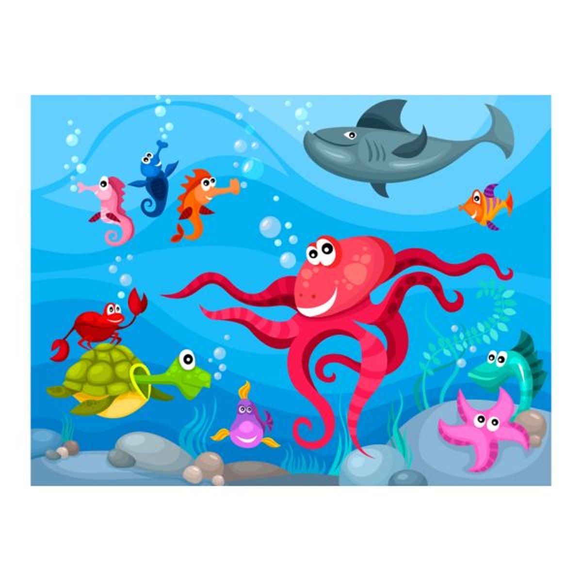 Papier peint intissé panoramique Pour enfants Poulpe et requin bleu, EDEN