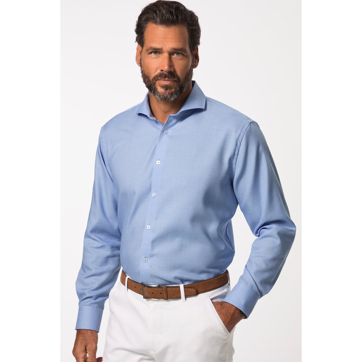 Chemise de ville à manches longues et col gris bleu, JP1880