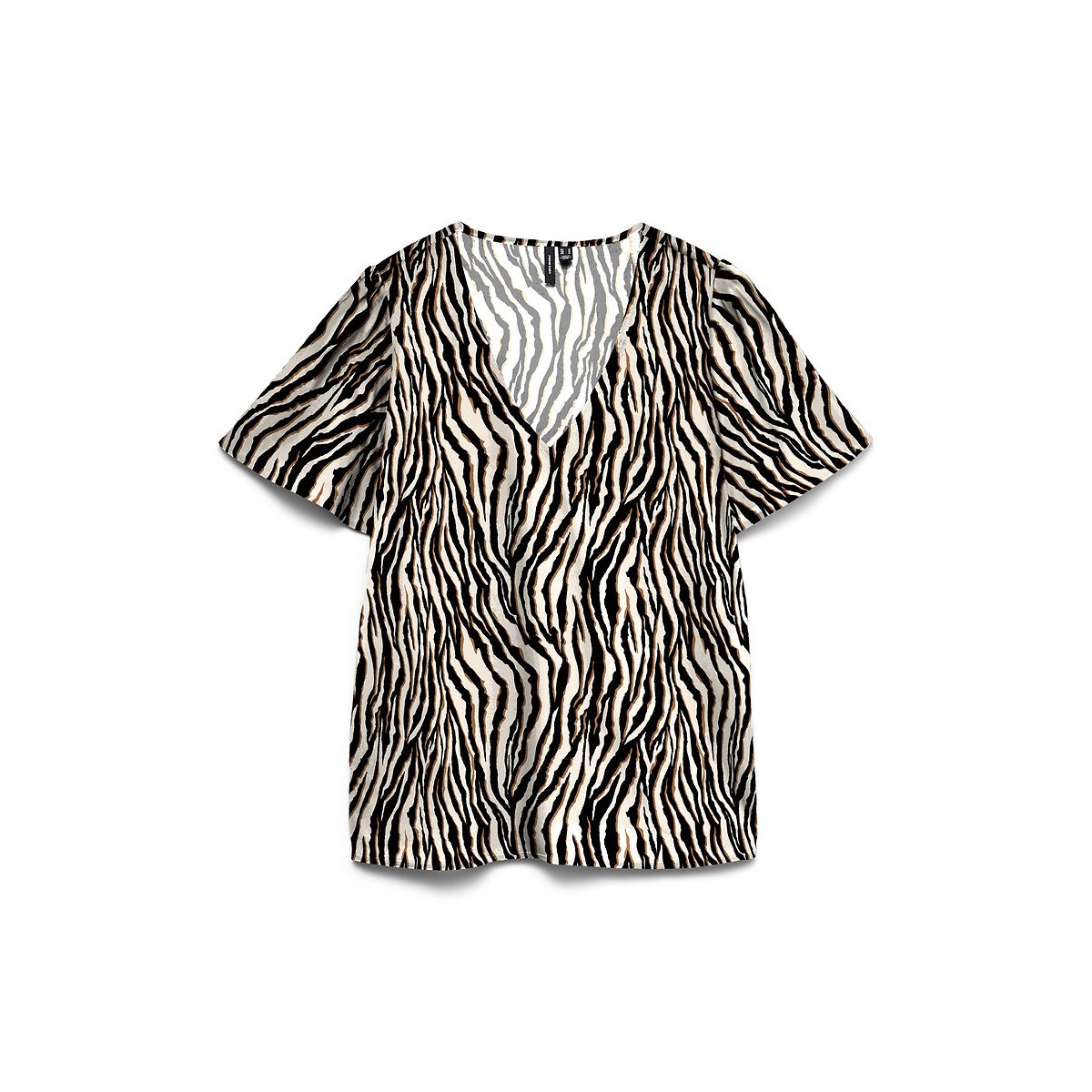 Printed V-Neck Blouse with Short Sleeves zebra print, VERO MODA