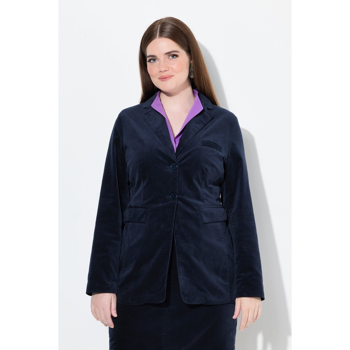 Blazer en velours légèrement cintré marine, ULLA POPKEN