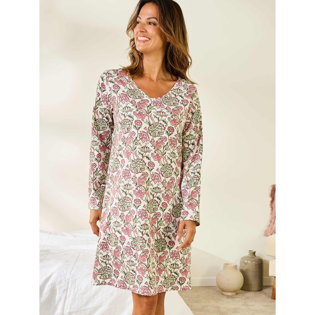 Lot de 2 chemises de nuit forme t-shirt imprimé vert + rose, DAXON