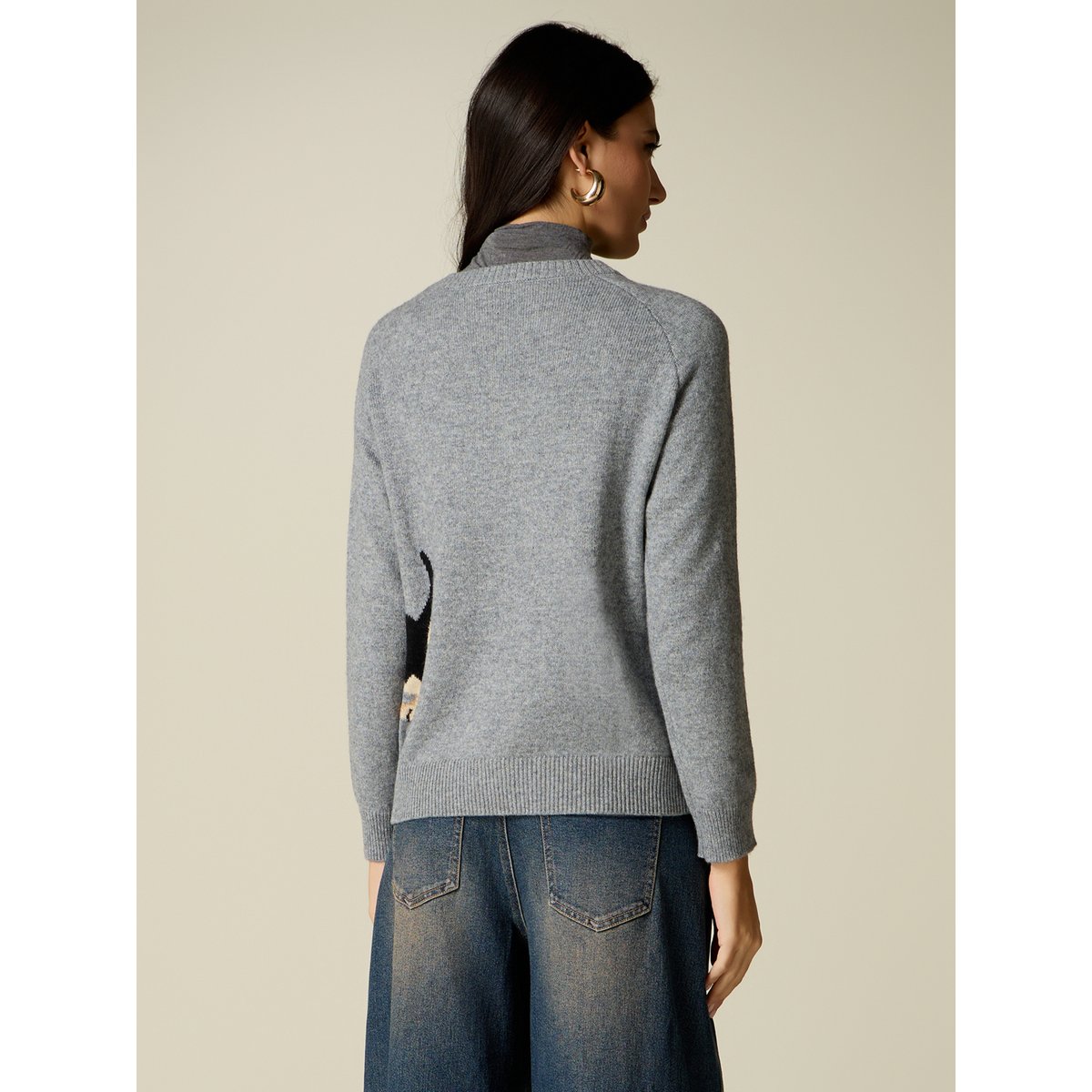 Pull avec motif jacquard et strass gris, OLTRE