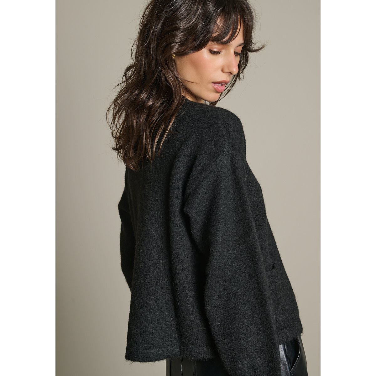 Cardigan à bouton unique noir, LOLALIZA