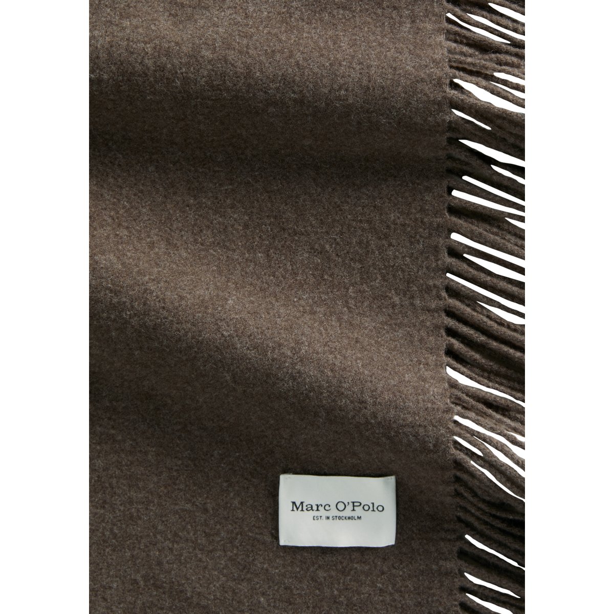 Écharpe en laine tissée avec de longues franges sur les côtés marron, MARC O'POLO
