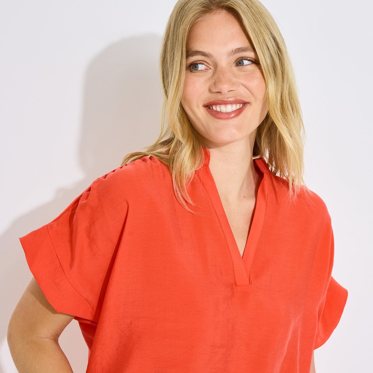 Blouse fluide col tunisien orange, GRAIN DE MALICE