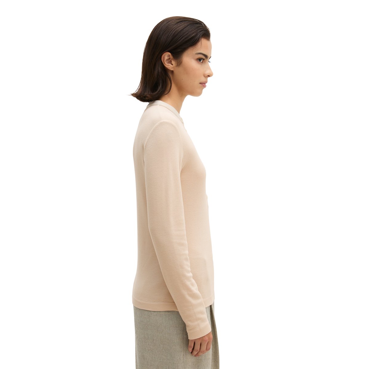 T-shirt long côtelé Henley slim en jersey stretch de coton bio Lyocell gris, MARC O'POLO
