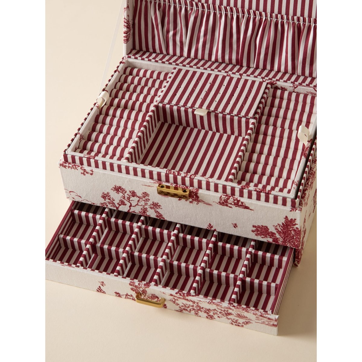 Boîte à bijoux XL esprit toile de Jouy jouy bordeaux, CYRILLUS