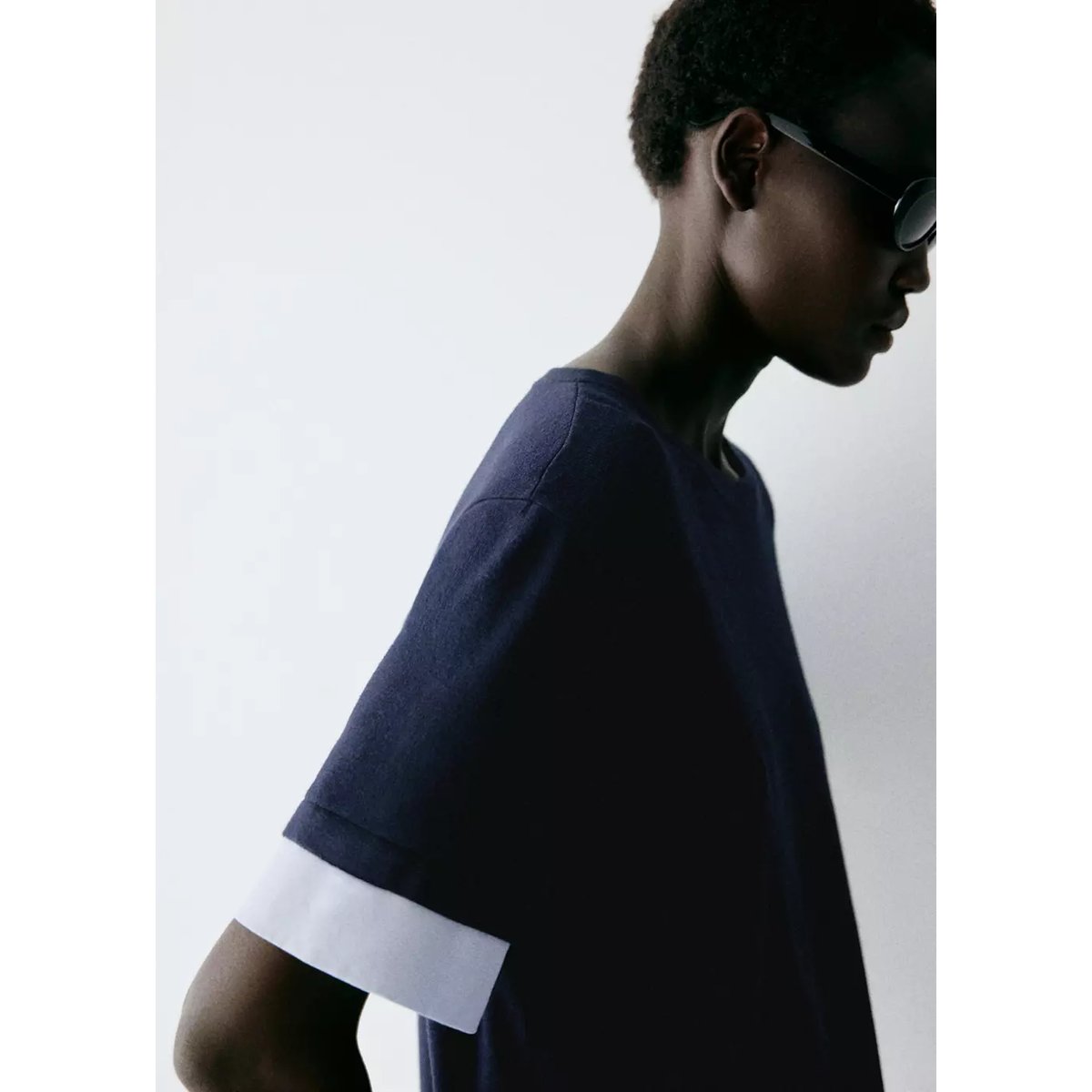 Pull en maille superposition chemise bleu marine, MANGO