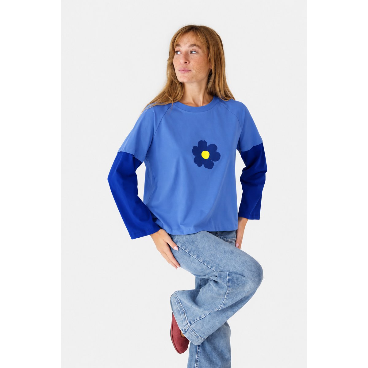 T-shirt court manches superposées ARIA bleu / jaune, MINDTRAVELER