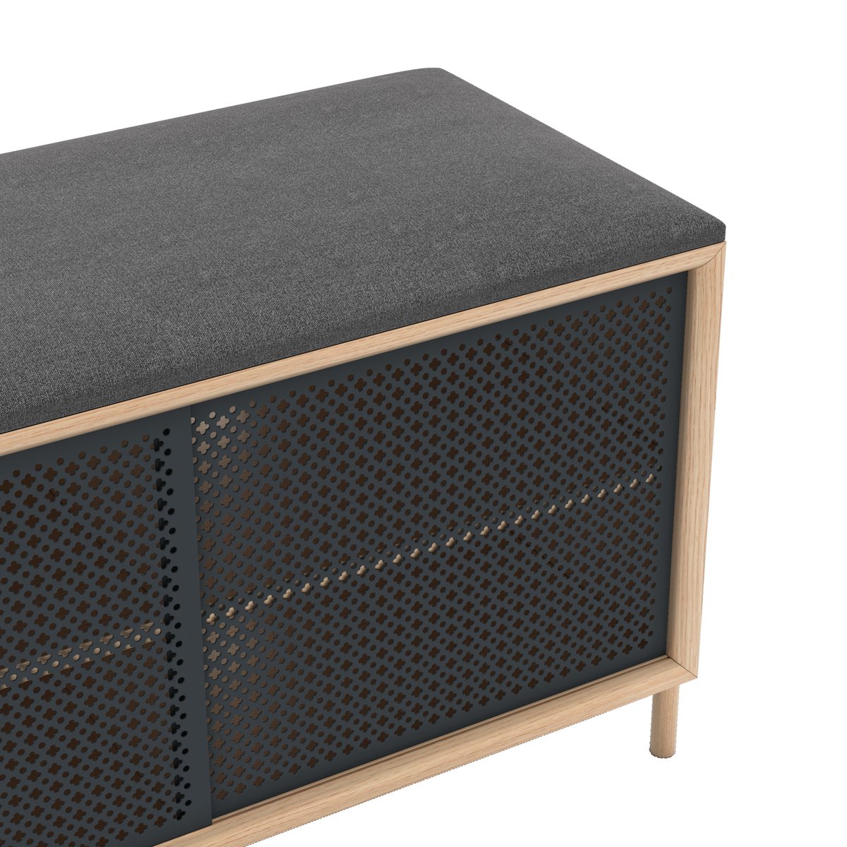 Banc d'entrée en chêne avec rangement et portes coulissantes, GABIN gris ardoise, HARTO