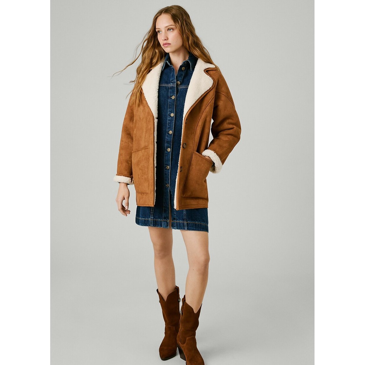 Teresa Sherpa Coat brown, PEPE JEANS