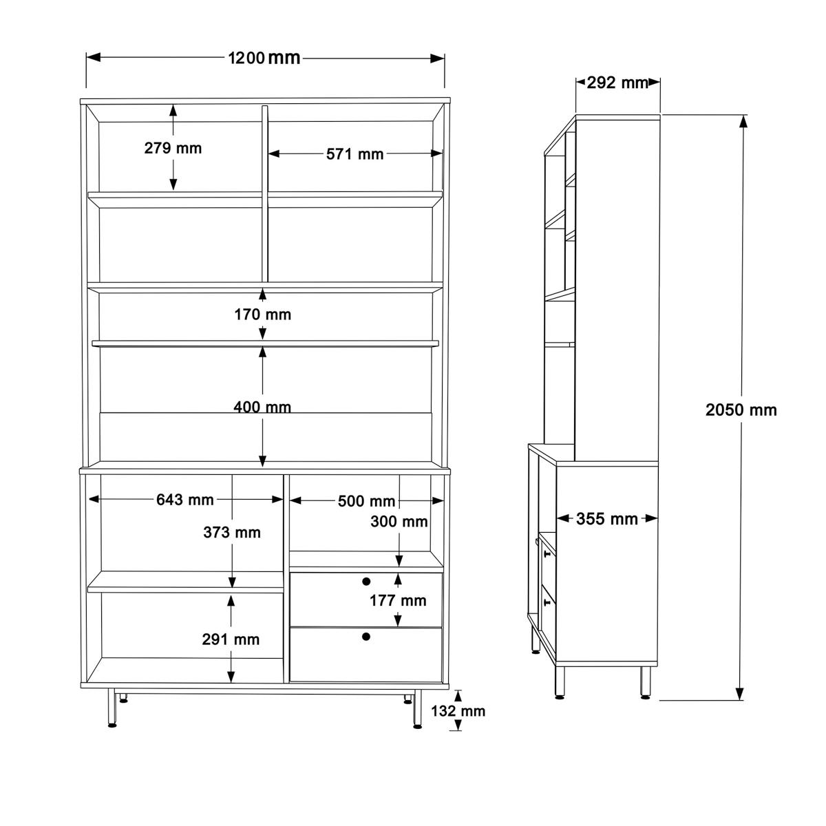 Buffet de cuisine haut multi rangements JENA blanc, PIER IMPORT