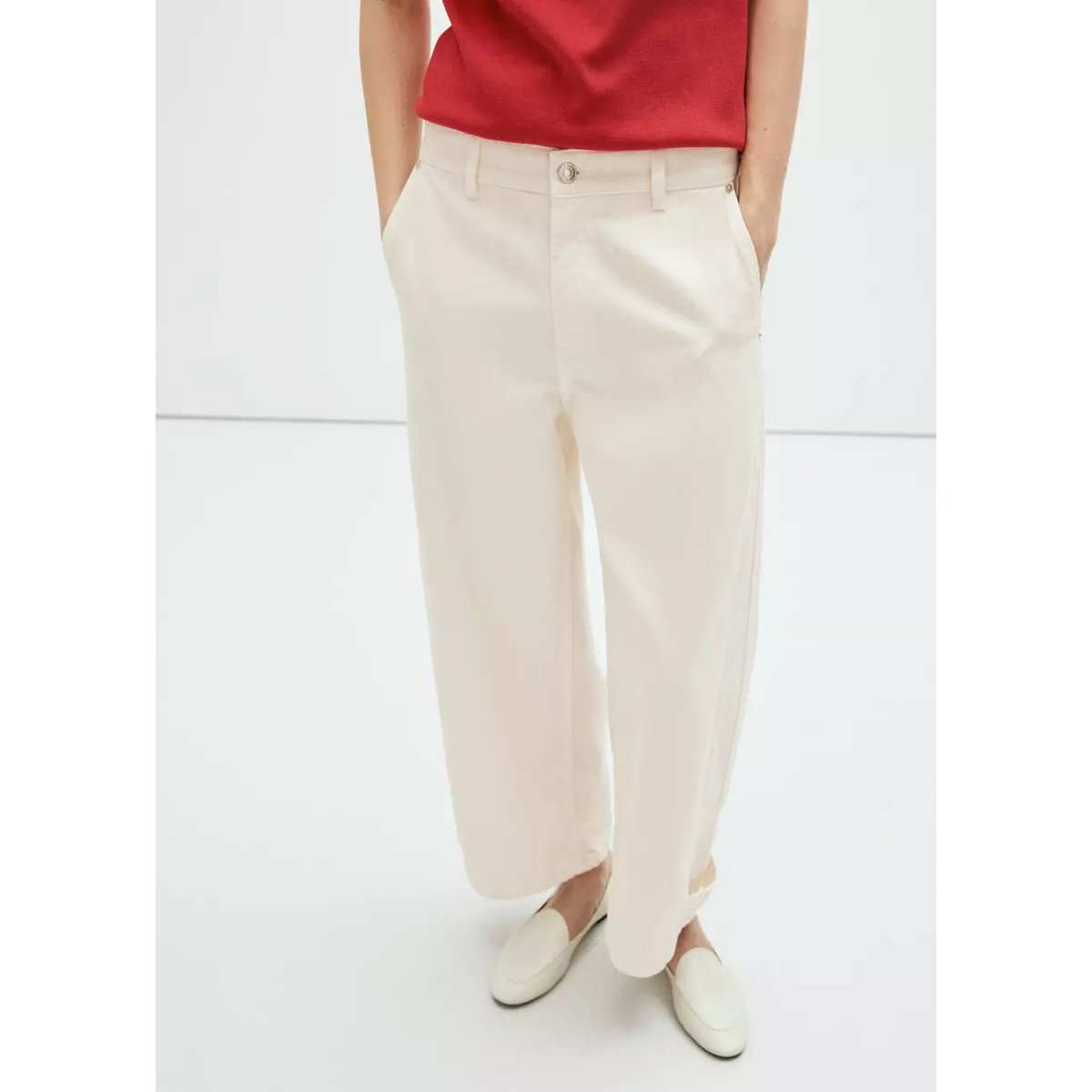 Jean balloon taille régulière écru, MANGO