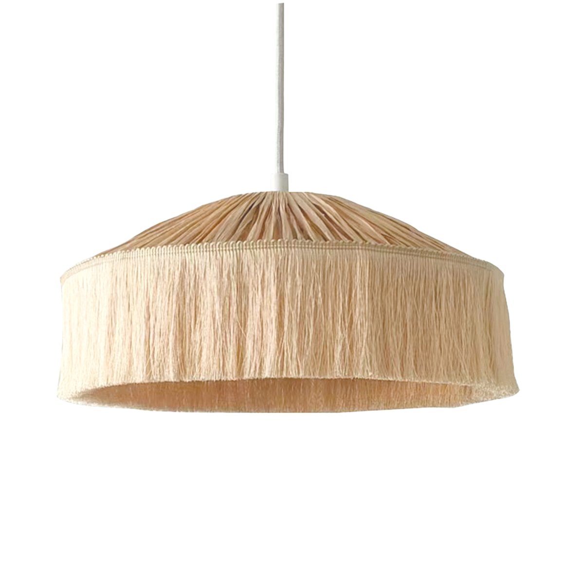 Abat-jour suspension en papier façon raphia et franges naturel, OPJET
