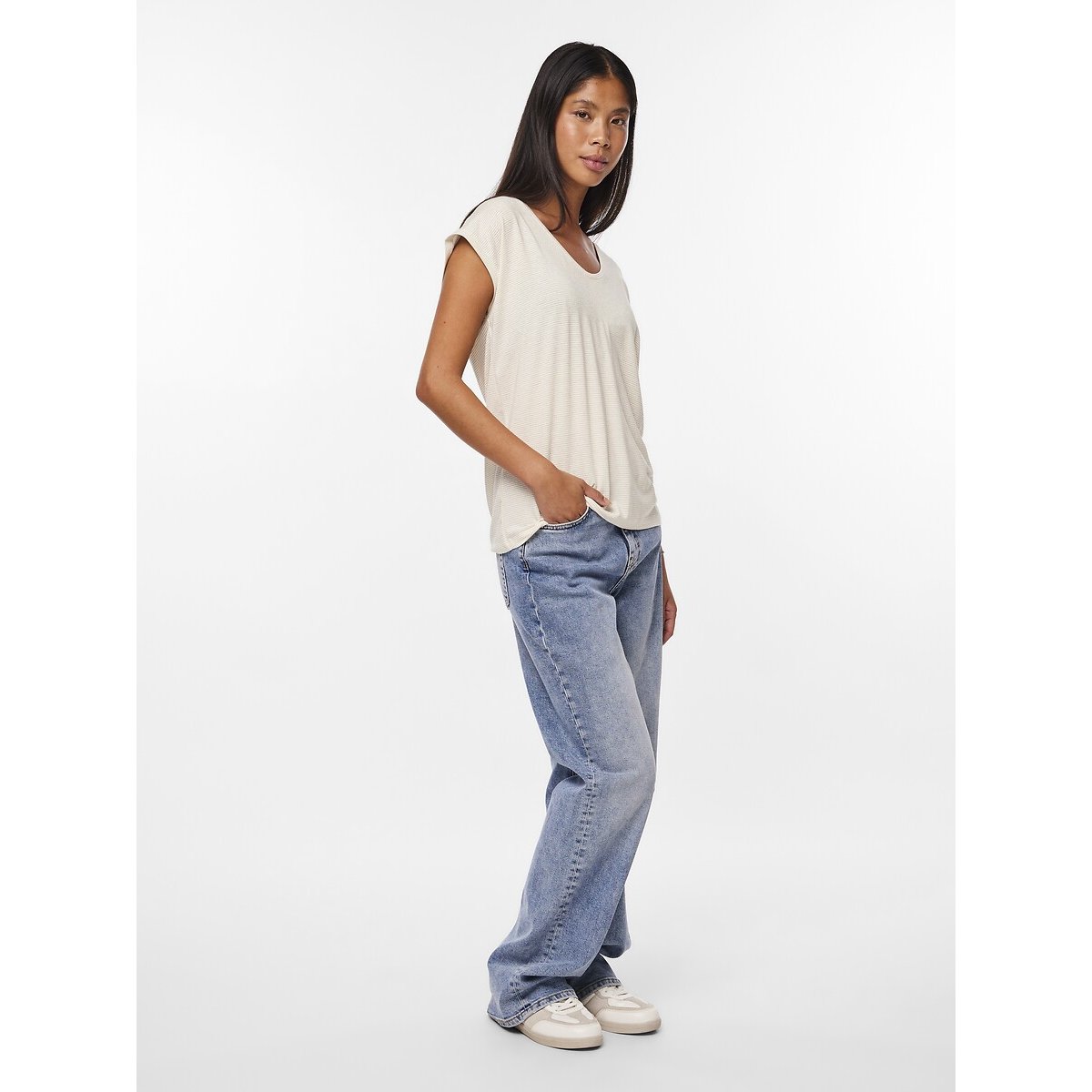 T-shirt effetto brillante bianco, PIECES