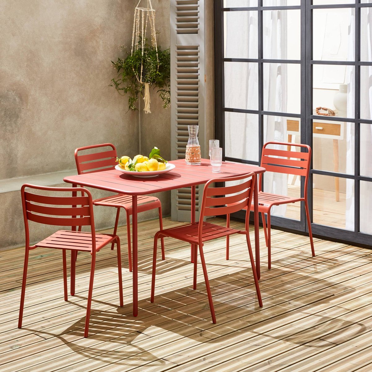 Table de jardin métal + 4 assises AMÉLIA terracotta, SWEEEK
