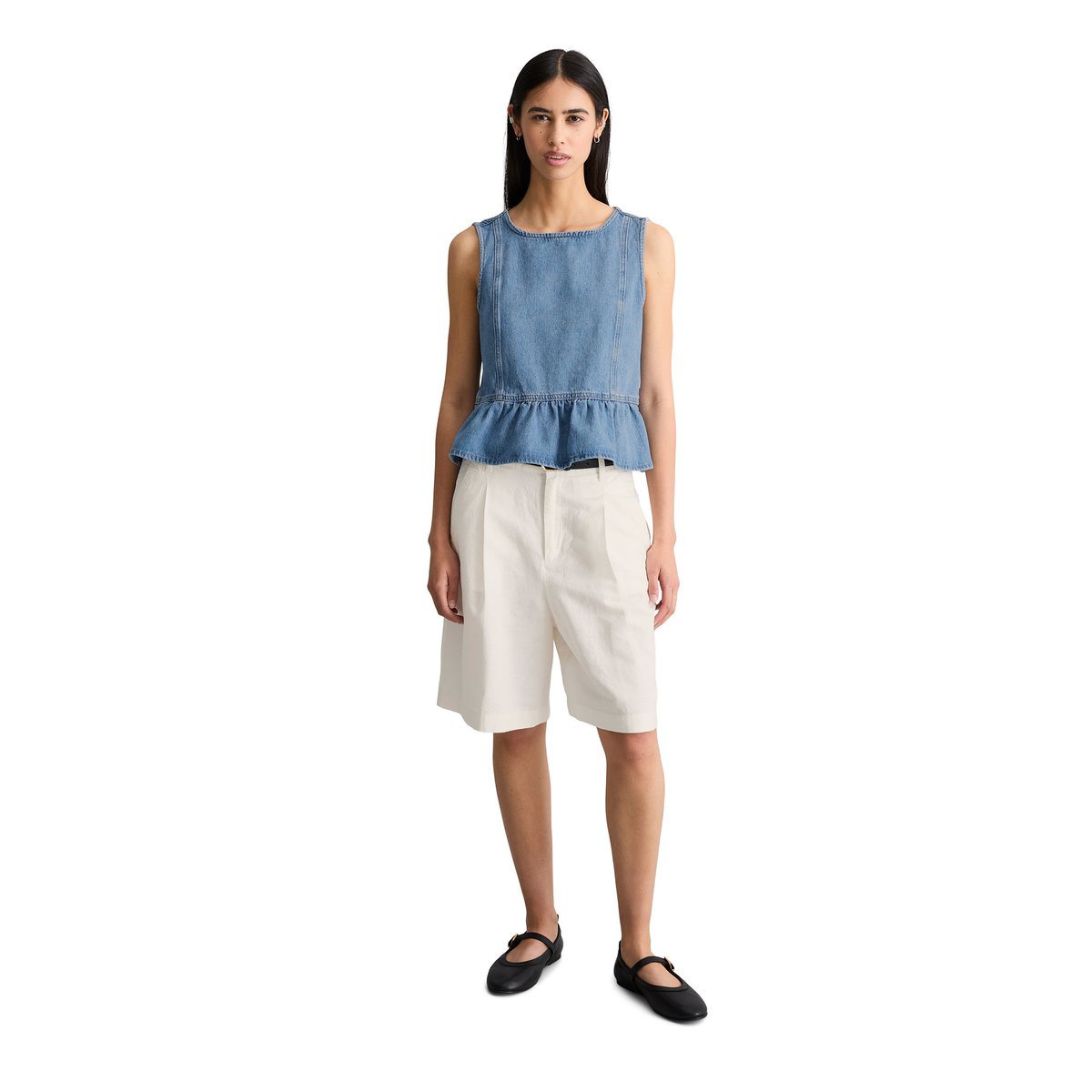 Blouse à volants en jean  Crayfish Capsule en pur coton organique bleu, MARC O’POLO DENIM
