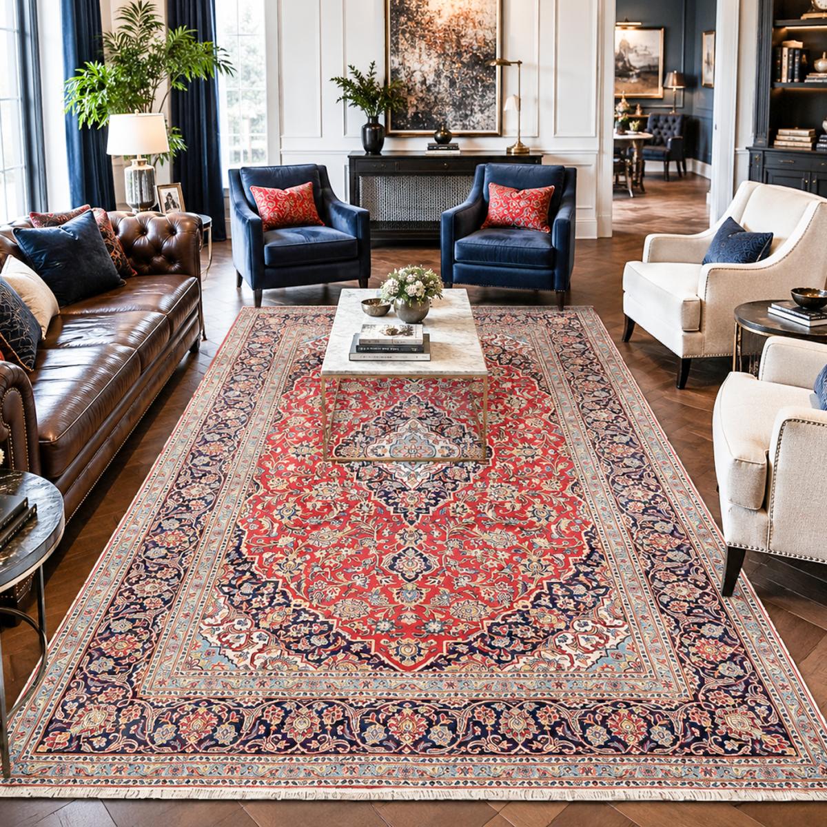 Tapis d'orient au motif oriental, noué main en laine, ARDAKAN 6 rouge, beige, bleu, UN AMOUR DE TAPIS