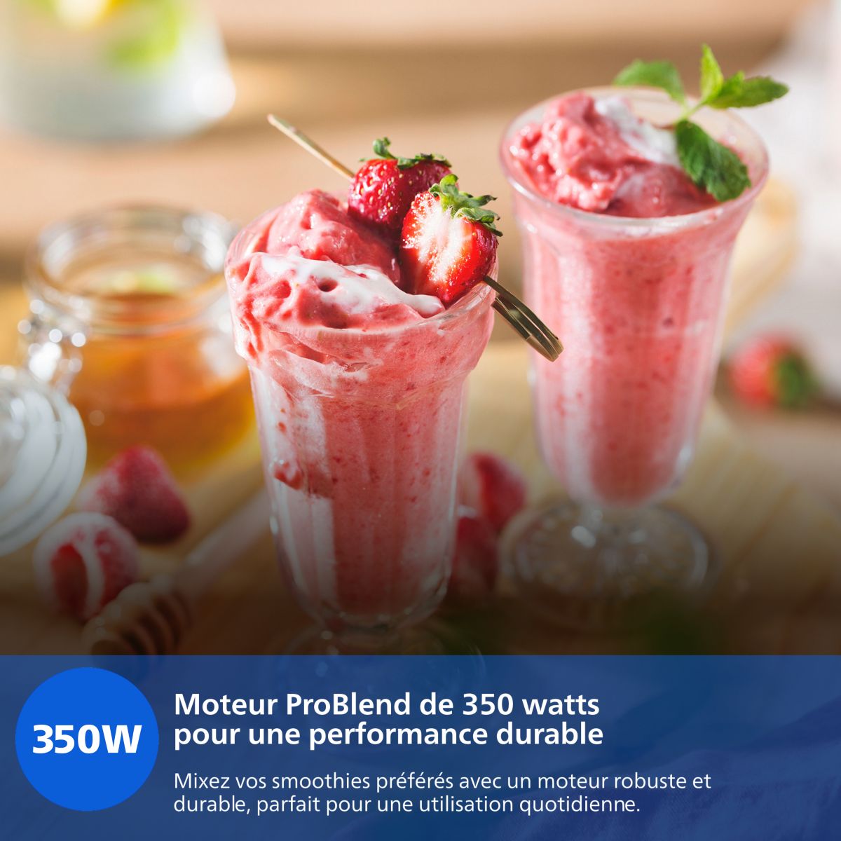 Blender HR2672/02 Blender mixeur bleu Série 3000, x2 gourdes Blend & Go 0.6L, 350W couleur unique, PHILIPS