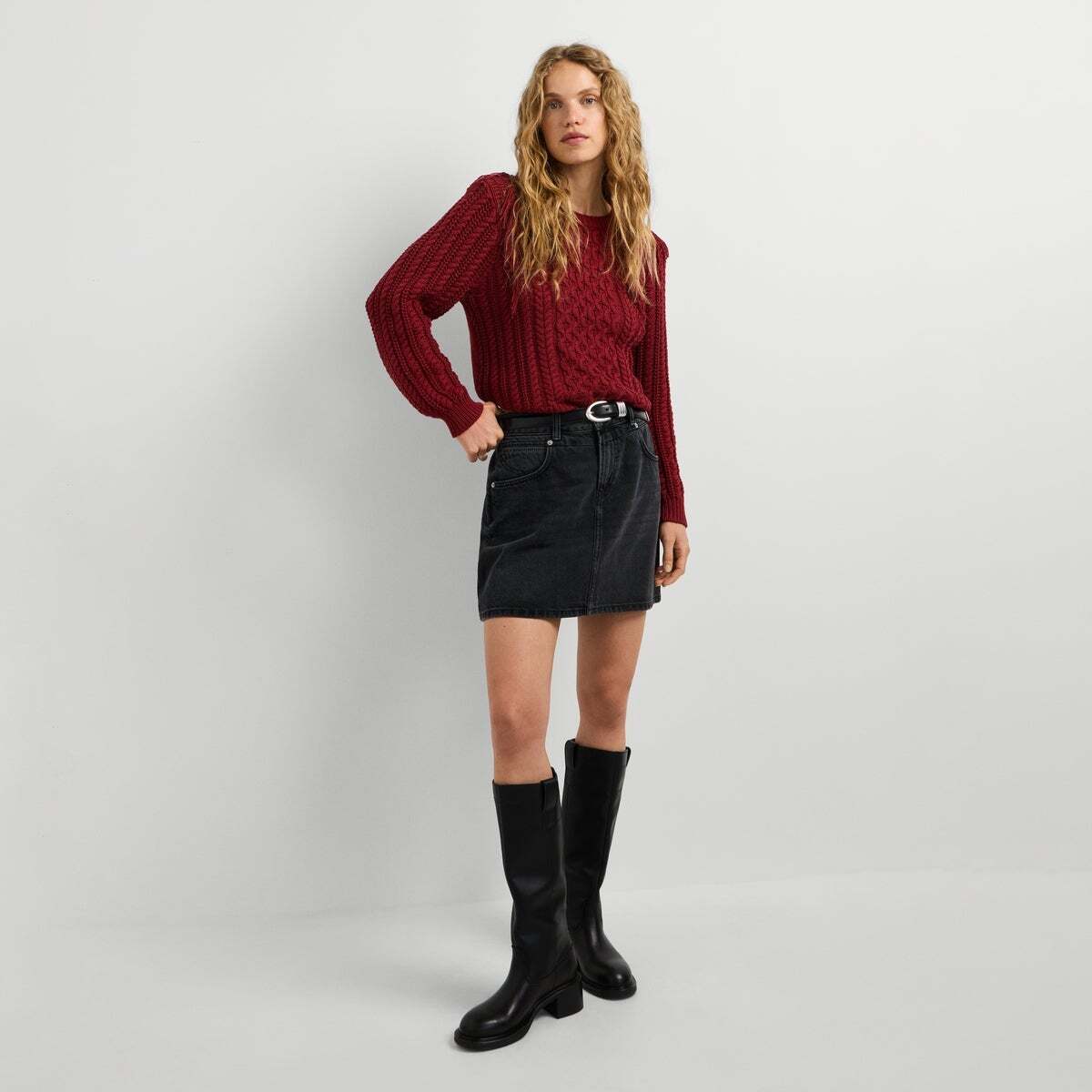 Pull Torsadé À Col Rond rouge baie, PEPE JEANS