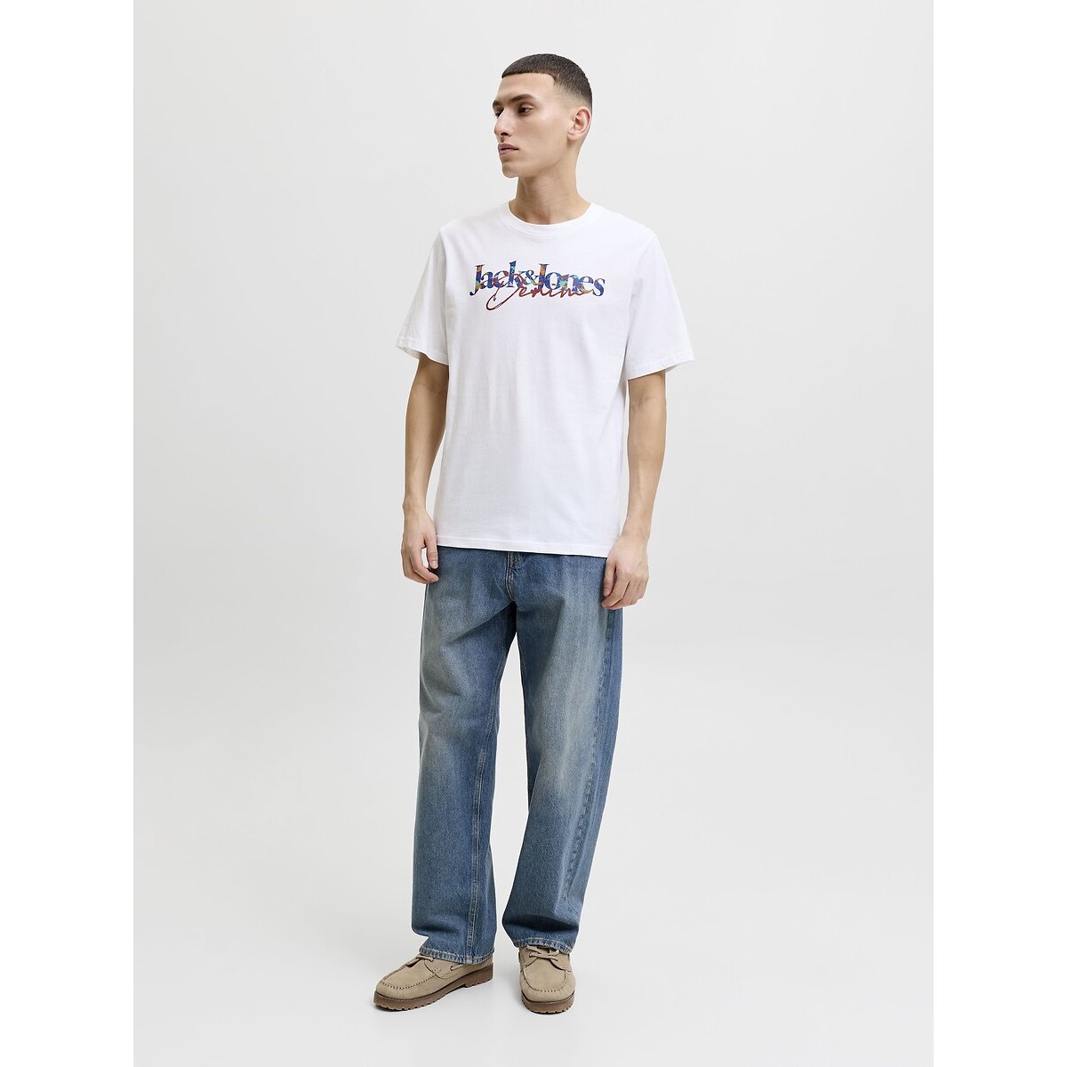T-shirt de mangas curtas e gola redonda, Tom branco, JACK & JONES