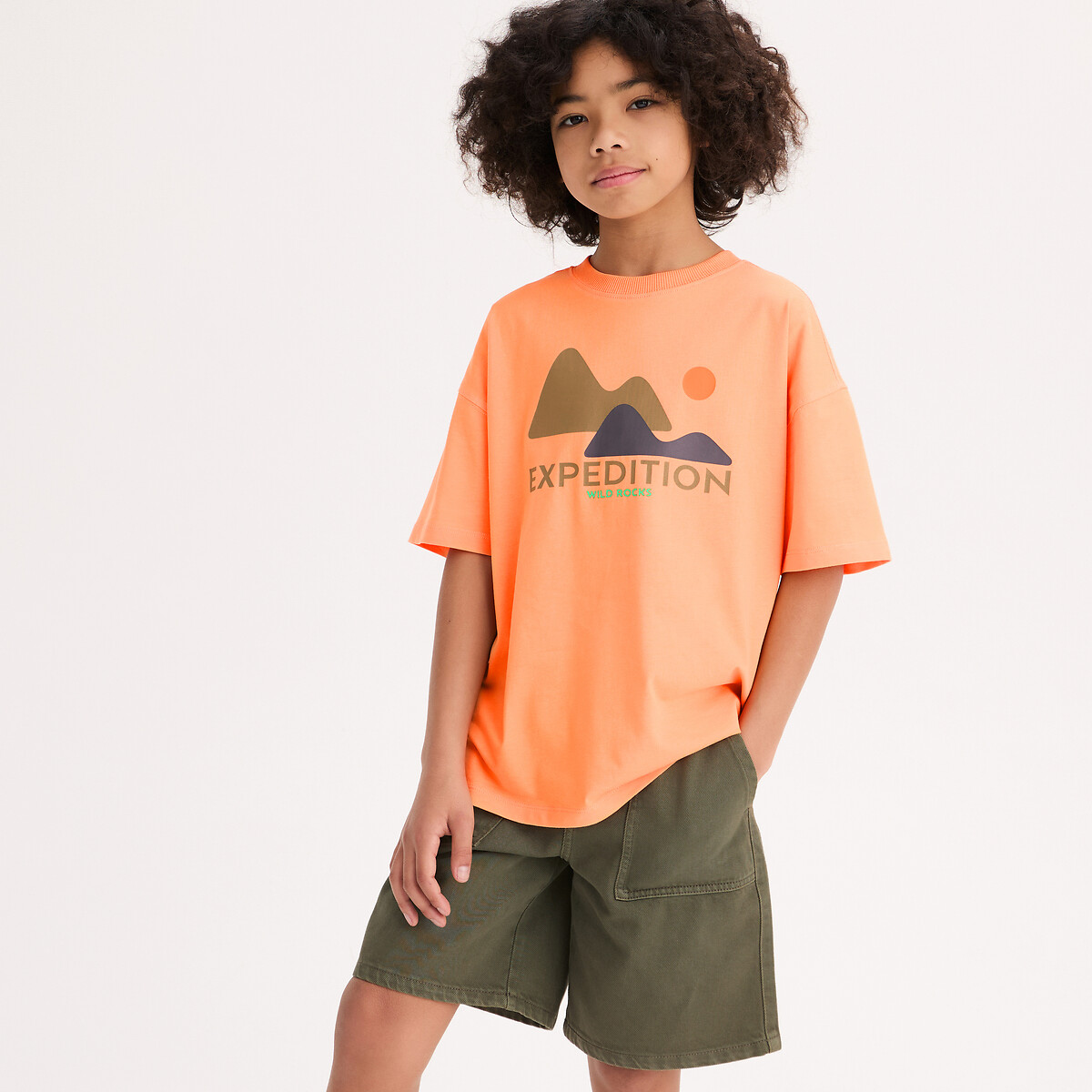 T-shirt oversize, à col rond, manches courtes, imprimé devant orange, LA REDOUTE COLLECTIONS
