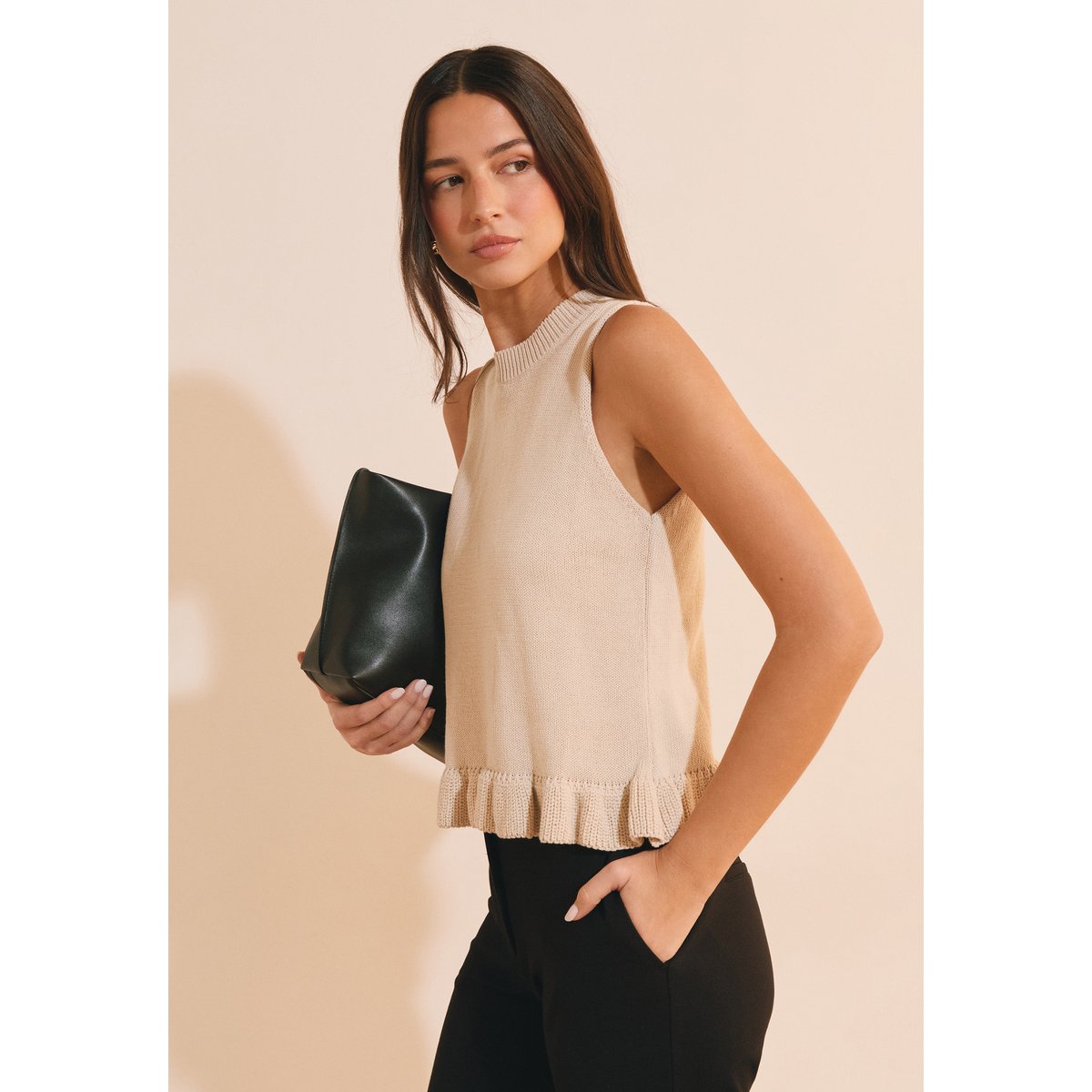 Pull à manches courtes avec volant SEVERINE PULL beige, ETAM