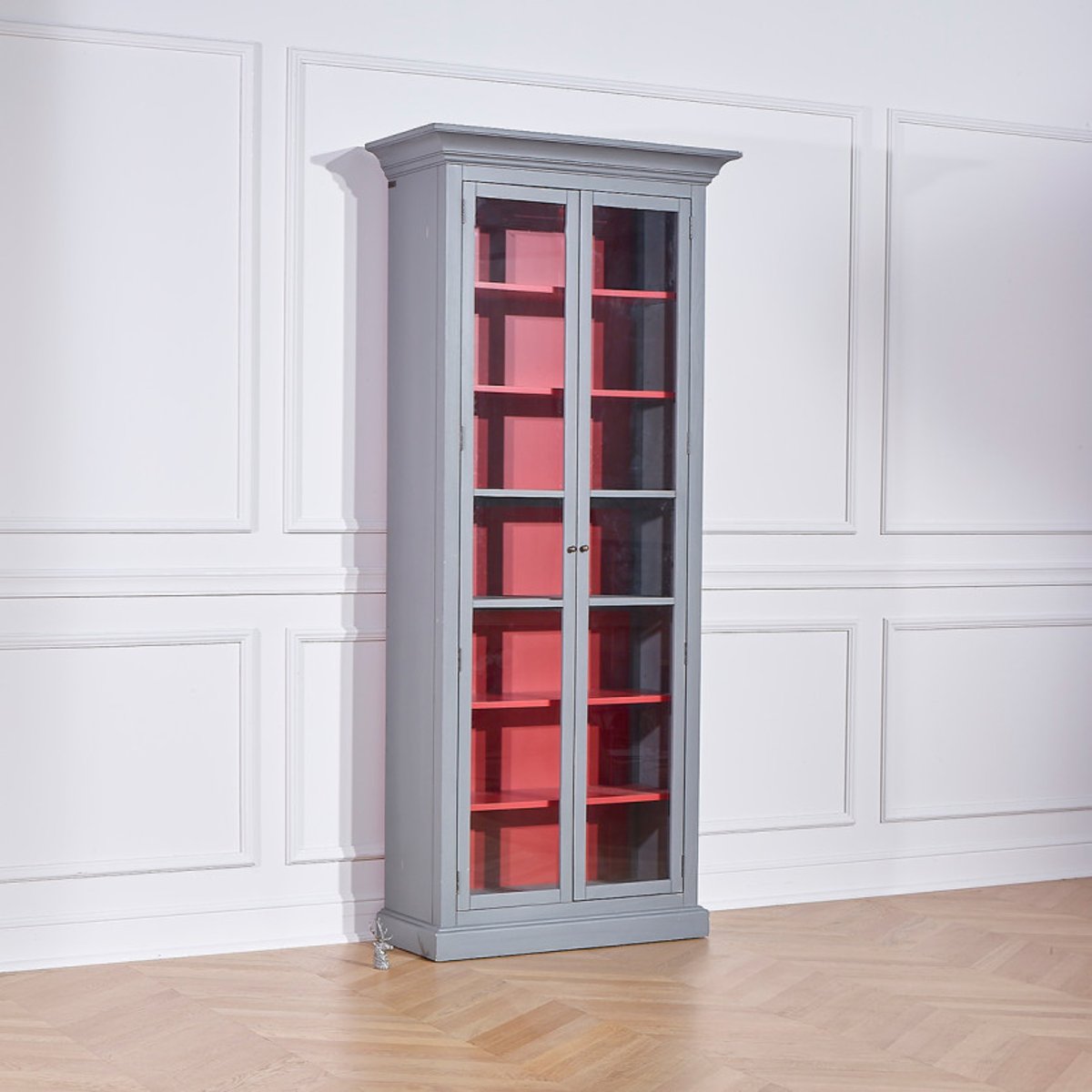 Armoire vitrée en pin 6 étagères EMILY grise, ROBIN DES BOIS