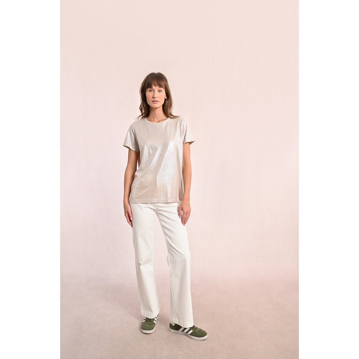 T-shirt manches courtes col rond beige, MOLLY BRACKEN