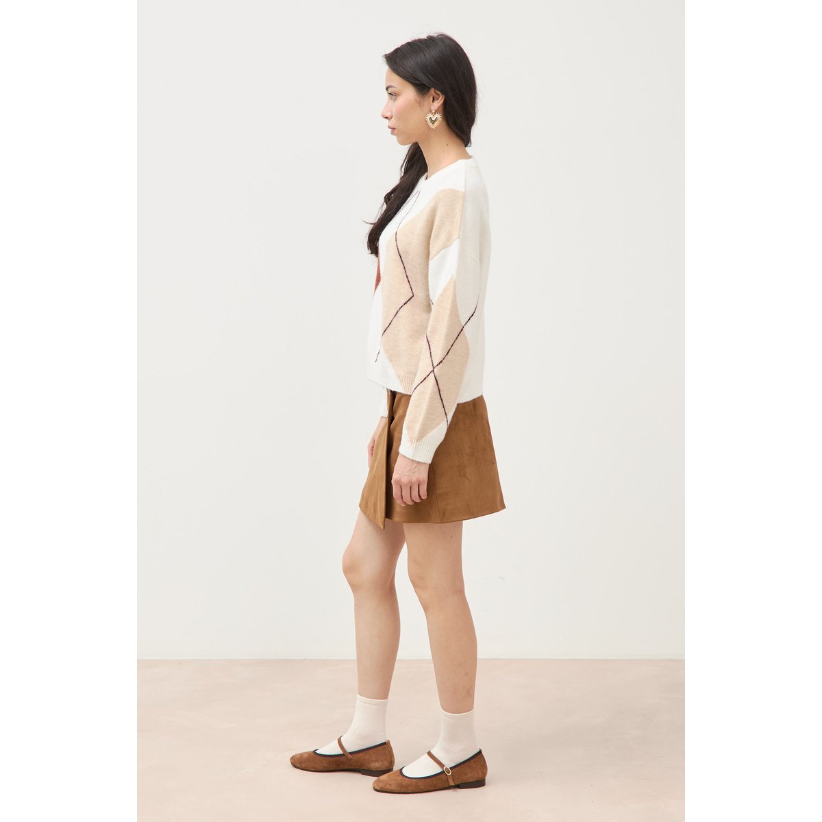 Pull col rond manches longues ecru, BONOBO