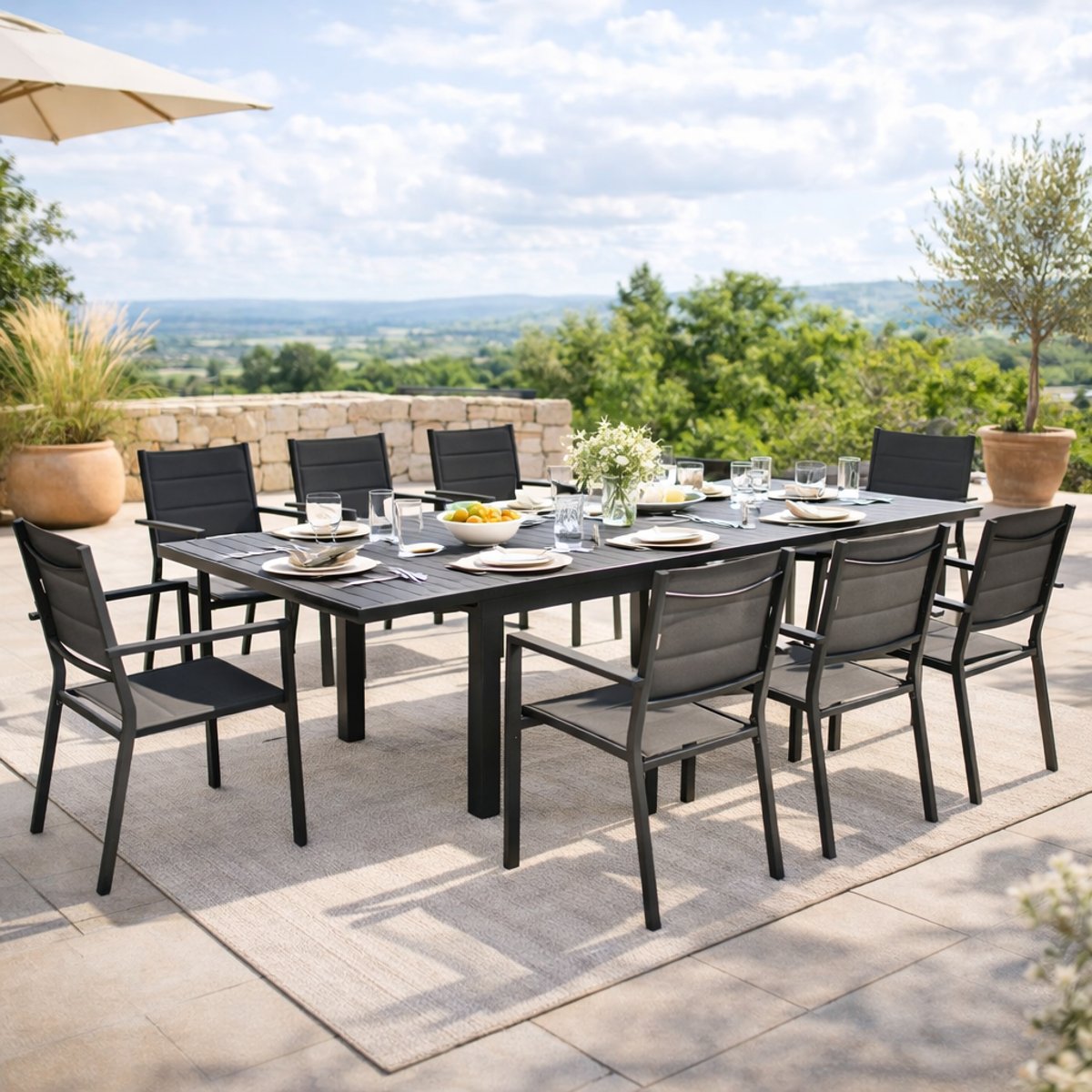 Ensemble de jardin 8 personnes noir, OUTSUNNY