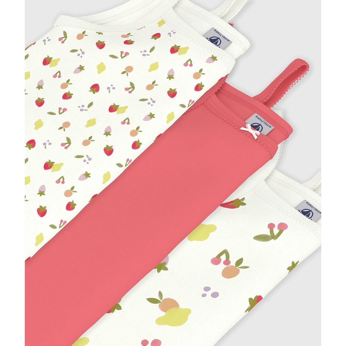 Lot de 3 débardeurs enfant en coton imprimé fruits blanc + orange, PETIT BATEAU