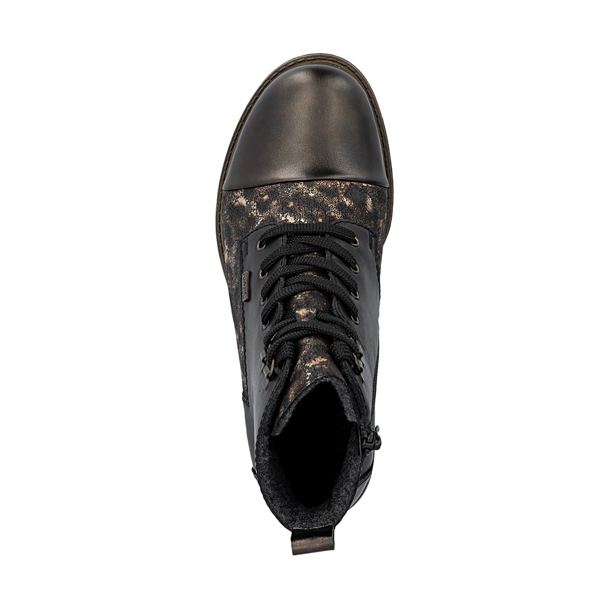 Bottines en cuir noires avec semelle à talon décroché bas et zip latéral noires, RIEKER