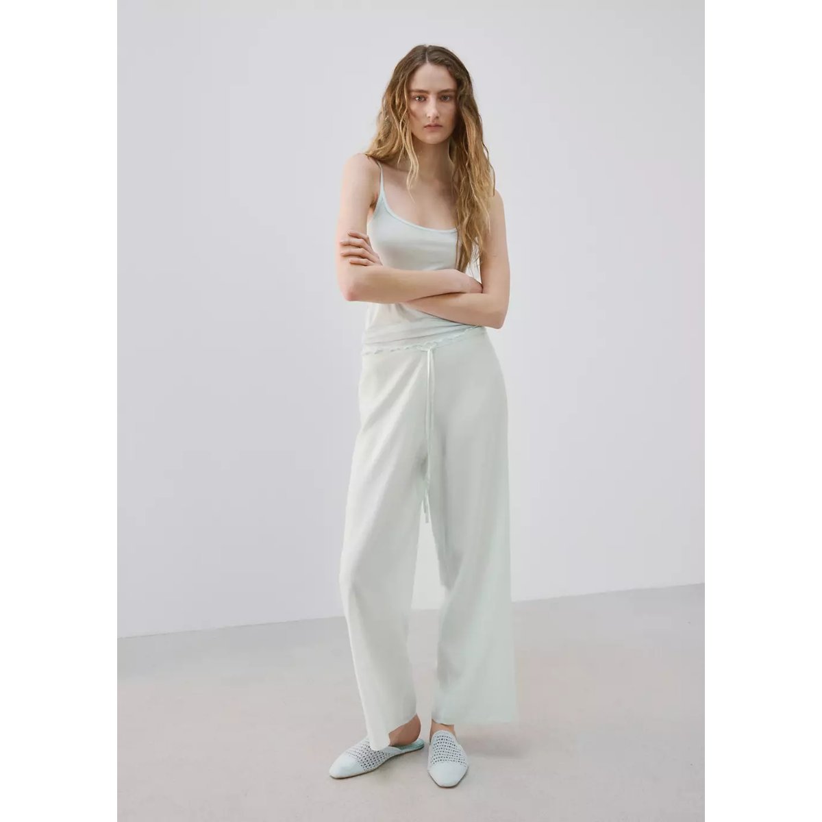 Pantalon pyjama fluide bleu, MANGO
