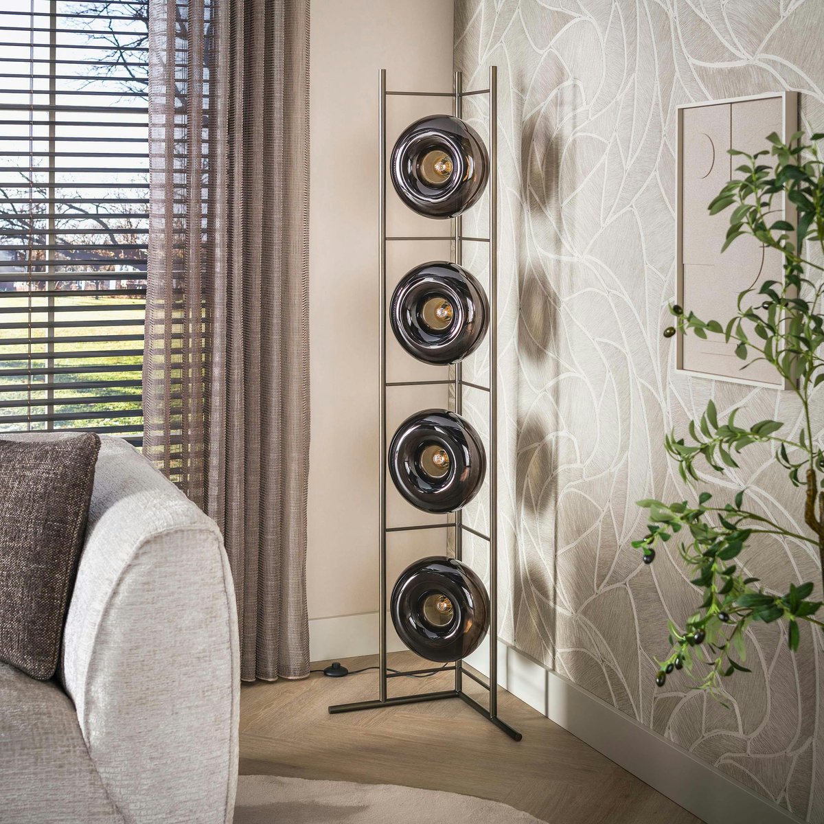 Lampadaire en verre 4 abat-jour NIAGARA brun, PIER IMPORT