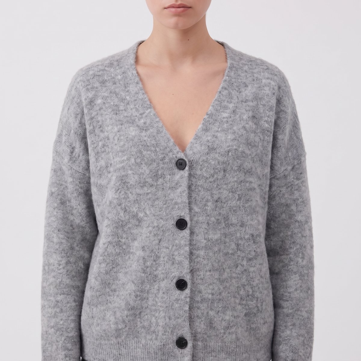 Cardigan long col en V boutonné manches longues ANAIA gray, ARTLOVE