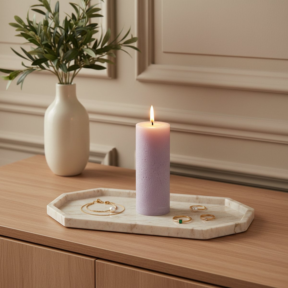 Bougie décorative cylindrique H20 mauve, SIA DECO
