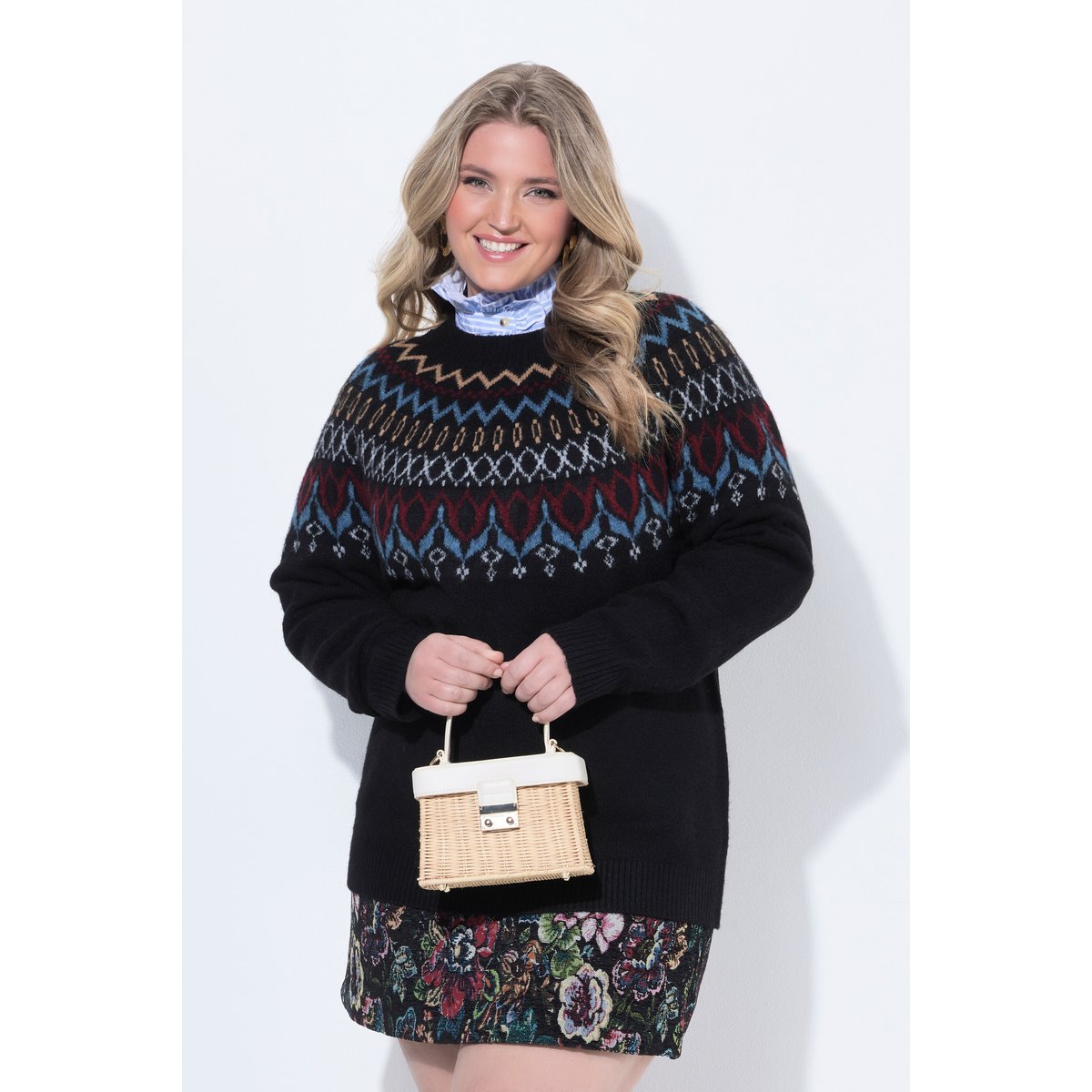 Pull norvégien à col rond et manches longues noir, ULLA POPKEN
